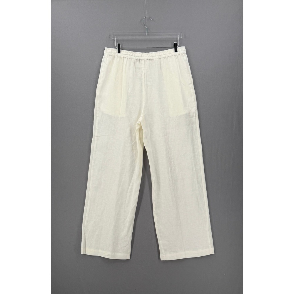 ENZA COSTA Linen Resort Pants Women XL Undyed Off White Wide Leg Drawstring - Picture 5 of 16